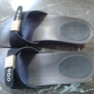 Chanel black suede slip on sandals - Authentic siz